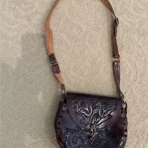 Brown Embossed Leather Shoulder Bag